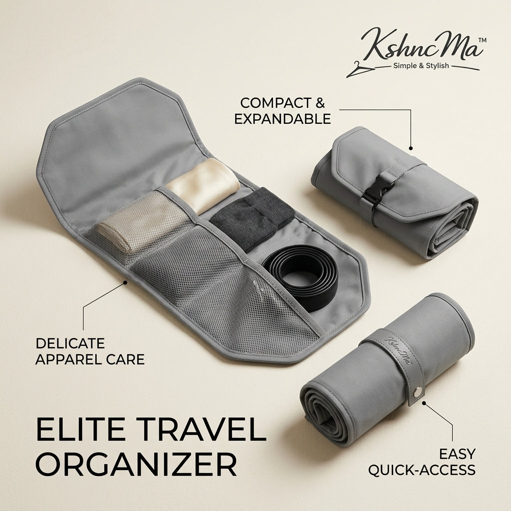 KshncMa™ Elite Travel Roll Organizer - Compact Roll-Up Accessory Bag for Ties, Belts, Socks & Delicate Apparel, Expandable Travel Pouch & Luggage Organizer for Men and Women