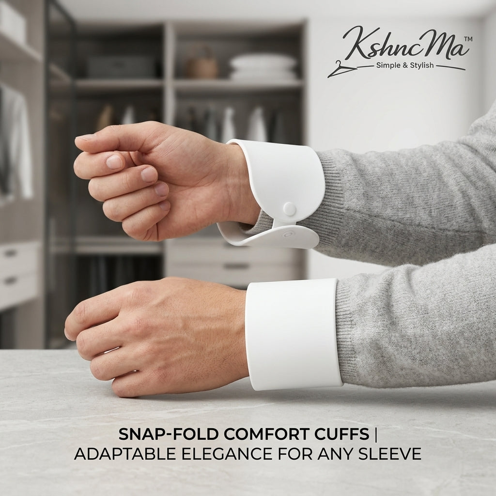 KshncMa™ Detachable Snap-Fold Cuffs – Faux Shirt Sleeves for Layering, Elegant White Cuff Extenders for Sweaters & Blazers, Easy-to-Wear Fashion Accessory for Instant Professional Style