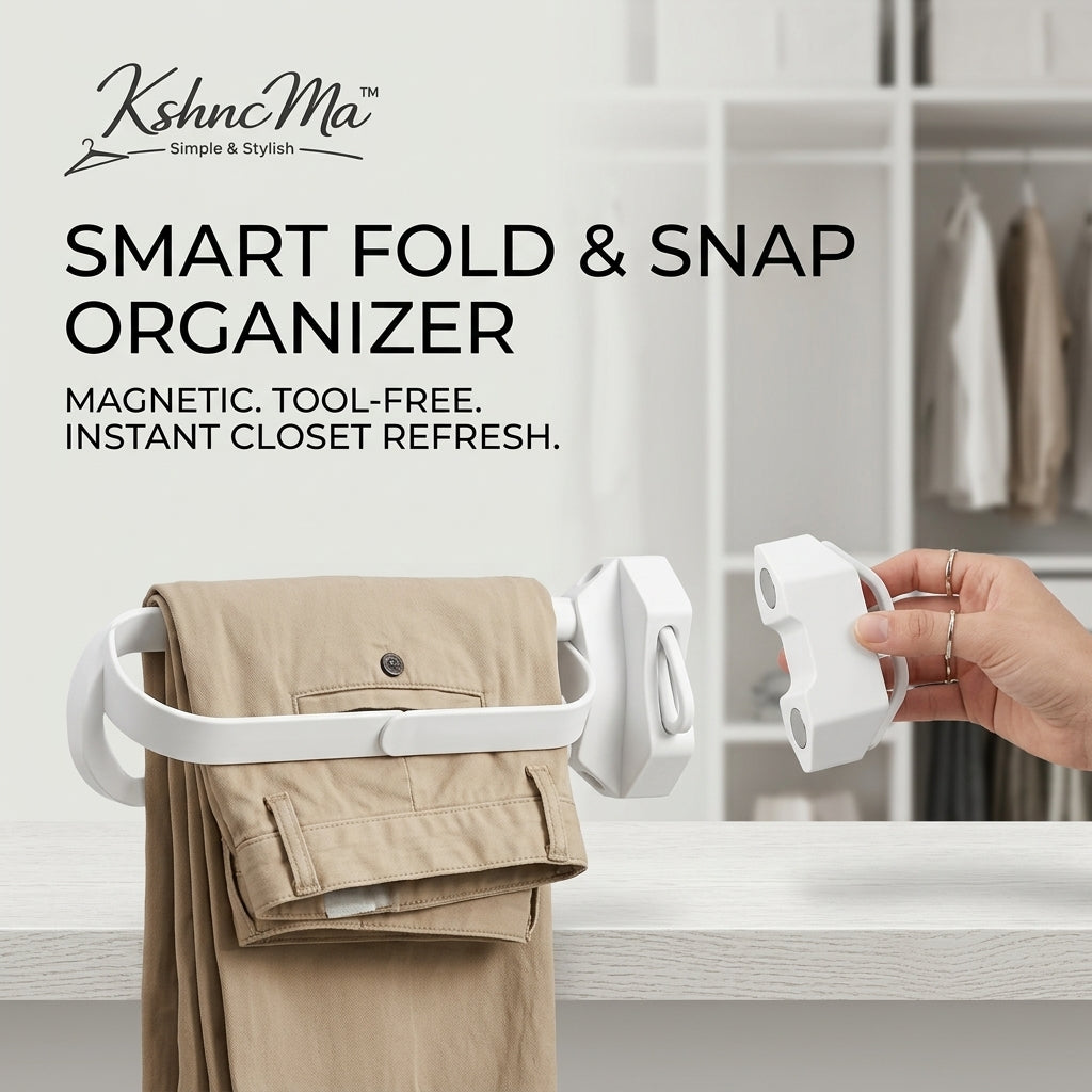 KshncMa™ Magnetic Fold & Snap Pants Organizer – Tool-Free Space-Saving Closet Hanger, Instant Wardrobe Refresh Solution for Jeans, Slacks & Trousers