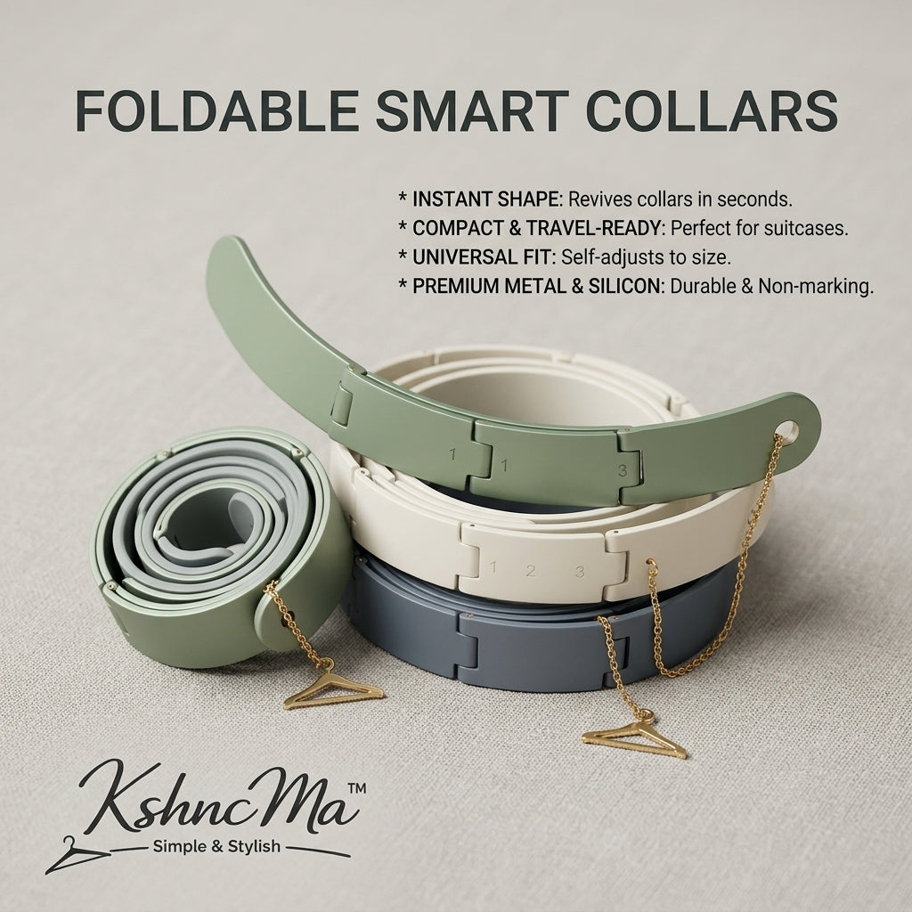 KshncMa™ Foldable Smart Collar Shaper | Adjustable Silicone & Metal Shirt Collar Support | Travel-Friendly Portable Collar Stiffener for Dress Shirts, Polos & Casual Wear